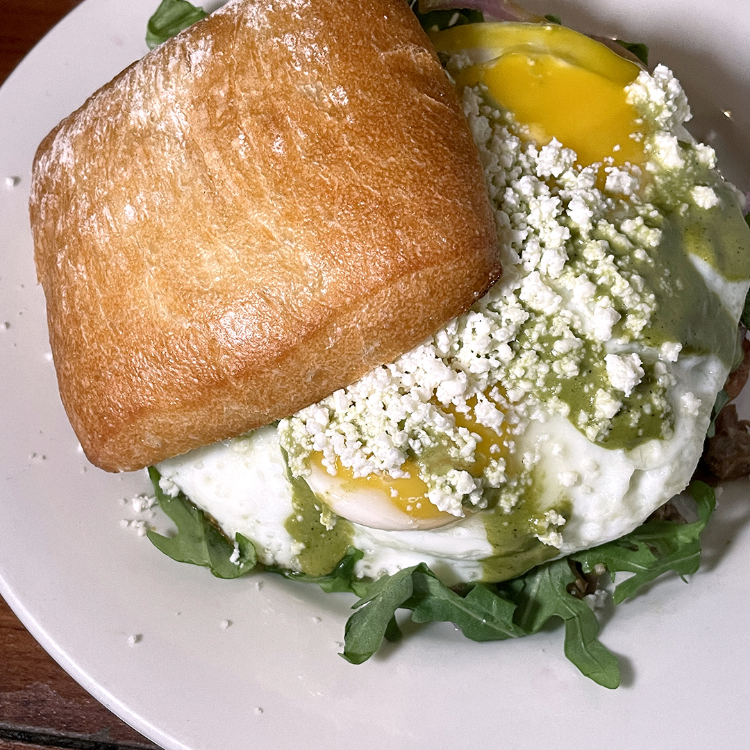 Carnitas breakfast sandwich